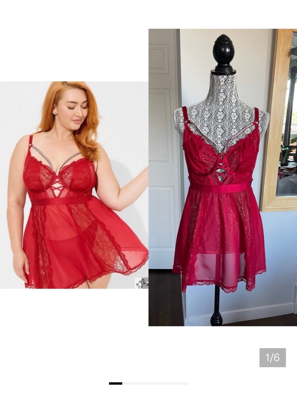 Plus Size Torrid Sexy Babydoll Teddy Chemise Slip. Red Lace. Size 00. See Chart